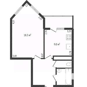 1-к квартира, вторичка, 42м2, 1/12 этаж
