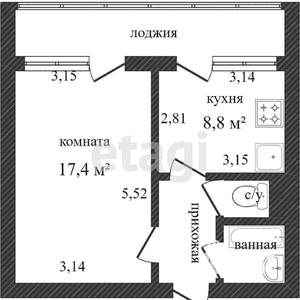 1-к квартира, вторичка, 34м2, 1/10 этаж