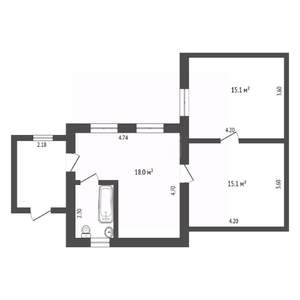 2-к квартира, вторичка, 60м2, 1/1 этаж