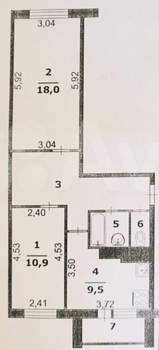 2-к квартира, вторичка, 53м2, 2/5 этаж