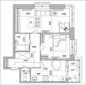 2-к квартира, вторичка, 59м2, 5/16 этаж