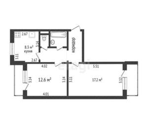 2-к квартира, вторичка, 51м2, 1/10 этаж