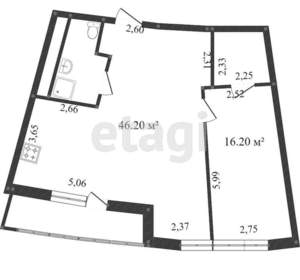 1-к квартира, вторичка, 46м2, 9/14 этаж