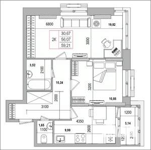 2-к квартира, вторичка, 59м2, 7/16 этаж