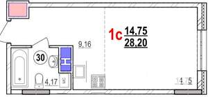 Студия квартира, вторичка, 28м2, 13/18 этаж