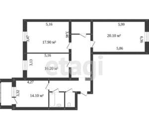 3-к квартира, вторичка, 78м2, 12/18 этаж