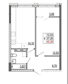 1-к квартира, вторичка, 40м2, 12/14 этаж