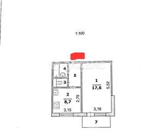 1-к квартира, вторичка, 35м2, 3/9 этаж