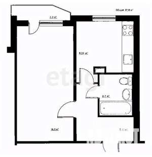 1-к квартира, вторичка, 38м2, 2/9 этаж