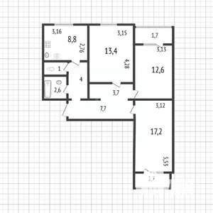 3-к квартира, вторичка, 74м2, 9/10 этаж