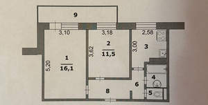 2-к квартира, вторичка, 44м2, 3/9 этаж