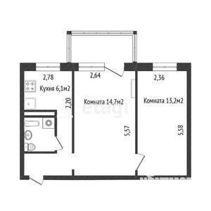 2-к квартира, вторичка, 43м2, 4/4 этаж