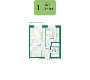 1-к квартира, вторичка, 33м2, 3/8 этаж