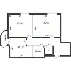 2-к квартира, вторичка, 77м2, 9/17 этаж
