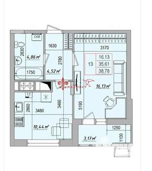 1-к квартира, вторичка, 39м2, 3/9 этаж