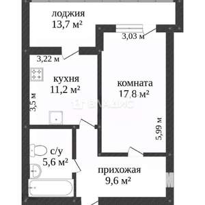 1-к квартира, вторичка, 56м2, 4/8 этаж