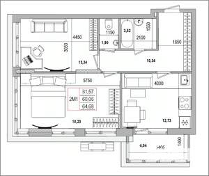 2-к квартира, вторичка, 65м2, 16/16 этаж