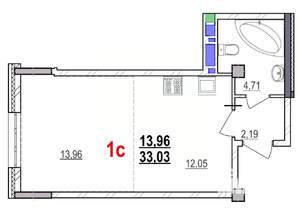 1-к квартира, строящийся дом, 33м2, 11/18 этаж