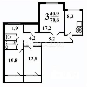 3-к квартира, вторичка, 71м2, 2/10 этаж