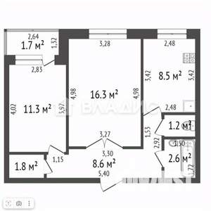 2-к квартира, вторичка, 54м2, 5/5 этаж