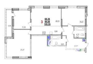 3-к квартира, вторичка, 106м2, 11/14 этаж
