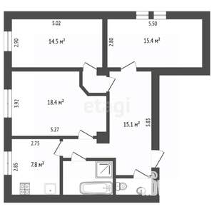 4-к квартира, вторичка, 80м2, 2/4 этаж