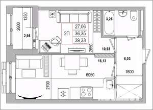 2-к квартира, вторичка, 39м2, 11/16 этаж