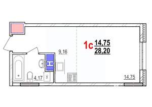 1-к квартира, строящийся дом, 28м2, 7/18 этаж
