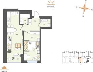 2-к квартира, вторичка, 46м2, 7/8 этаж