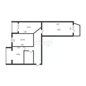 3-к квартира, вторичка, 80м2, 2/9 этаж