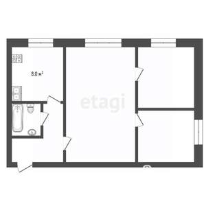 3-к квартира, вторичка, 51м2, 2/2 этаж