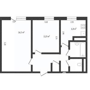 2-к квартира, вторичка, 63м2, 1/14 этаж