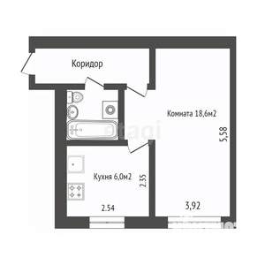 1-к квартира, вторичка, 30м2, 1/5 этаж