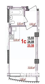 1-к квартира, строящийся дом, 26м2, 12/12 этаж