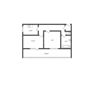 2-к квартира, вторичка, 57м2, 2/2 этаж