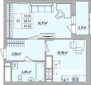 1-к квартира, вторичка, 42м2, 7/7 этаж
