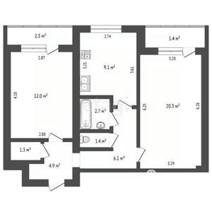 2-к квартира, вторичка, 58м2, 2/7 этаж