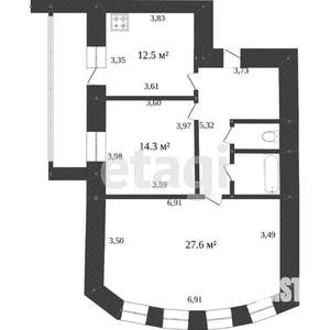 2-к квартира, вторичка, 60м2, 9/9 этаж