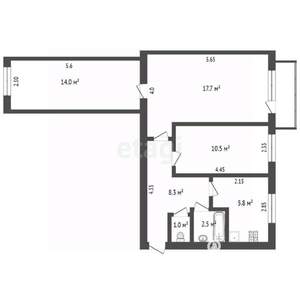 3-к квартира, вторичка, 60м2, 2/2 этаж