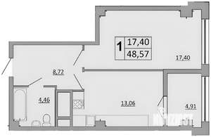 1-к квартира, вторичка, 48м2, 16/19 этаж