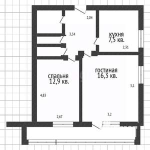 2-к квартира, вторичка, 48м2, 8/12 этаж