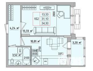1-к квартира, вторичка, 34м2, 18/18 этаж