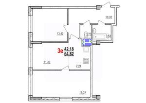 3-к квартира, строящийся дом, 65м2, 9/18 этаж