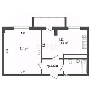1-к квартира, вторичка, 46м2, 2/9 этаж