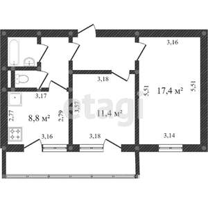 2-к квартира, вторичка, 54м2, 8/10 этаж