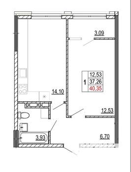 1-к квартира, вторичка, 40м2, 12/14 этаж