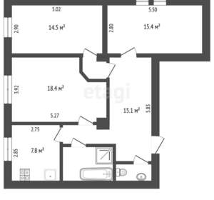 4-к квартира, вторичка, 80м2, 2/4 этаж