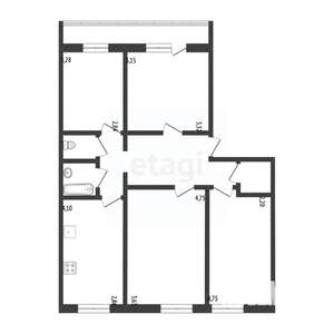 4-к квартира, вторичка, 77м2, 2/5 этаж