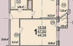 1-к квартира, вторичка, 43м2, 9/13 этаж