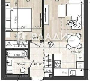 1-к квартира, вторичка, 39м2, 2/8 этаж